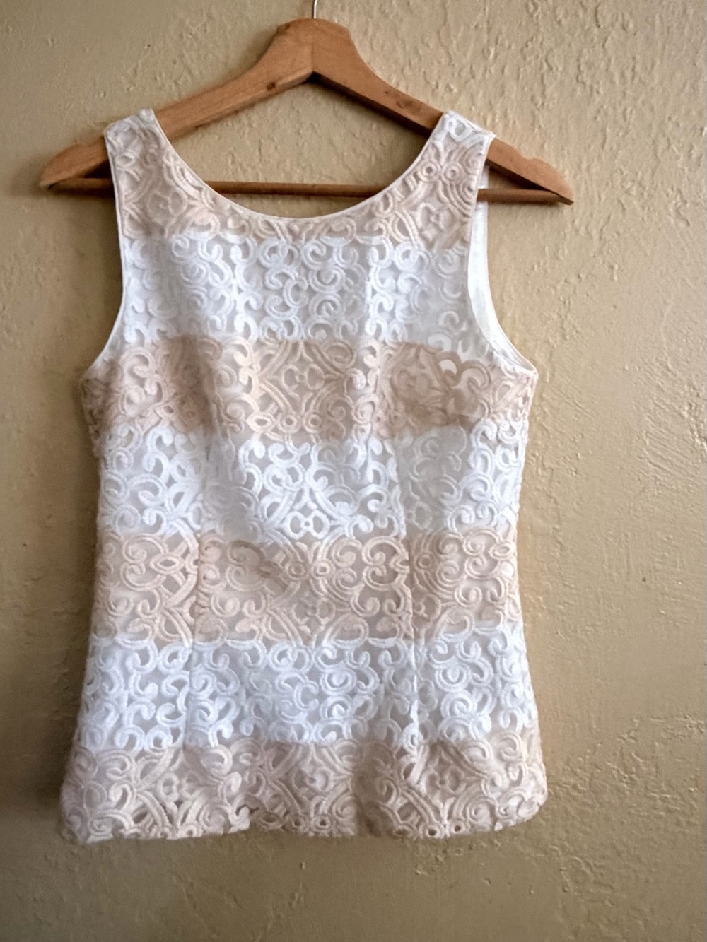 White House Black Market White and Cream Lace Stripe Tank